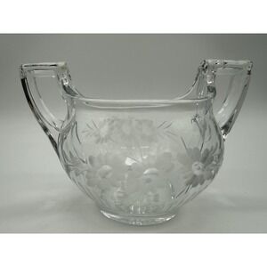 Vintage Heisey Crystal Glass Open Sugar Bowl Etched Floral Design‎ 1930's